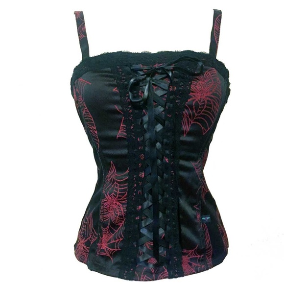 Tripp nyc Tops - TRIPP NYC Black Red Spiders & Webs Corset Top M
